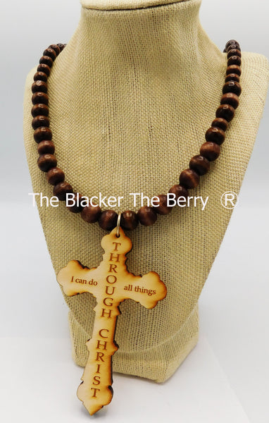 Christian Cross Necklace Philippians 4:13 Men Jewelry Wooden Large – The  Blacker The Berry