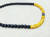 African Men Necklace Beaded Wood Glass Yellow Black Handmade Gift for Him