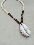 Men Necklaces African Cowrie Shell Large Wooden Beaded Gye Nyame Adinkra Jewelry Gift for Him