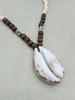 Men Necklaces African Cowrie Shell Large Wooden Beaded Gye Nyame Adinkra Jewelry Gift for Him