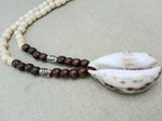 Men Necklaces African Cowrie Shell Large Wooden Beaded Gye Nyame Adinkra Jewelry Gift for Him