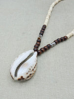 Men Necklaces African Cowrie Shell Large Wooden Beaded Gye Nyame Adinkra Jewelry Gift for Him