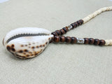 Men Necklaces African Cowrie Shell Large Wooden Beaded Gye Nyame Adinkra Jewelry Gift for Him