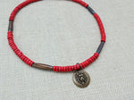 Lion Necklace Bronze Red Beaded Wooden Brown Necklace Gift Handmade