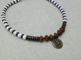 Lion Necklace Beaded White Brown Animal Jewelry Gift Handmade