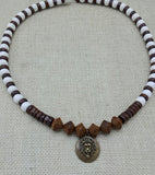 Lion Necklace Beaded White Brown Animal Jewelry Gift Handmade