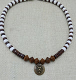 Lion Necklace Beaded White Brown Animal Jewelry Gift Handmade