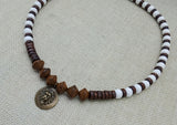 Lion Necklace Beaded White Brown Animal Jewelry Gift Handmade