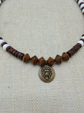 Lion Necklace Beaded White Brown Animal Jewelry Gift Handmade