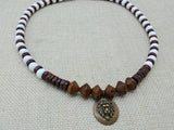 Lion Necklace Beaded White Brown Animal Jewelry Gift Handmade