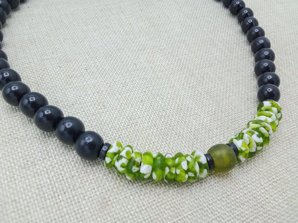 Men Necklace Green Black White Beaded Jewelry Handmade Statement Gift Fashion