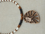 Lion Necklace Wooden Men Jewelry Beaded Brown Jewelry Gift for Him Fashion Statement