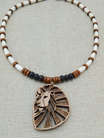 Lion Necklace Wooden Men Jewelry Beaded Brown Jewelry Gift for Him Fashion Statement