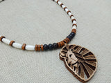 Lion Necklace Wooden Men Jewelry Beaded Brown Jewelry Gift for Him Fashion Statement