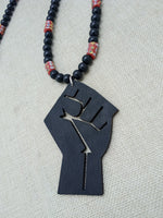 Men Wooden Necklace Black Power Fist Beaded African Ethnic Handmade Jewelry Statement