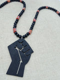 Men Wooden Necklace Black Power Fist Beaded African Ethnic Handmade Jewelry Statement