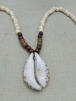 Large Men Necklaces Cowrie Beaded Jewelry Wooden Brown Ethnic Handmade Gift For Him Fashion Statement