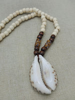 Large Men Necklaces Cowrie Beaded Jewelry Wooden Brown Ethnic Handmade Gift For Him Fashion Statement