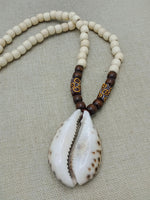 Large Men Necklaces Cowrie Beaded Jewelry Wooden Brown Ethnic Handmade Gift For Him Fashion Statement