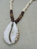 Large Men Necklaces Cowrie Beaded Jewelry Wooden Brown Ethnic Handmade Gift For Him Fashion Statement