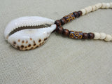 Large Men Necklaces Cowrie Beaded Jewelry Wooden Brown Ethnic Handmade Gift For Him Fashion Statement