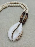 Large Men Necklaces Cowrie Beaded Jewelry Wooden Brown Ethnic Handmade Gift For Him Fashion Statement