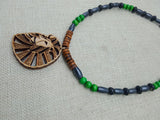 Lion Necklace Wooden Jewelry Green Beaded African Gift for him