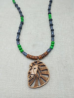 Lion Necklace Wooden Jewelry Green Beaded African Gift for him