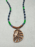 Lion Necklace Wooden Jewelry Green Beaded African Gift for him