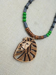 Lion Necklace Wooden Jewelry Green Beaded African Gift for him