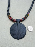 Black Pendant Necklace Ethnic Jewelry Handmade Beaded Women Gift for Her Statement Handmade Boho