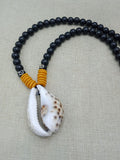 Men Necklaces Wooden Cowrie Black Yellow Beaded Jewelry Handmade Boho Ethnic Gift Statement