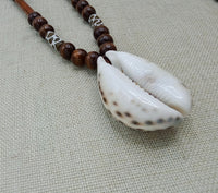 African Cowrie Shell Beaded Wooden Jewelry Ethnic Handmade Statement Fashion Necklace Gift for Him