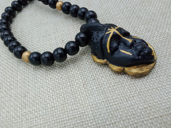 African Men Necklaces Handmade Black Gold Pendant Beaded Wooden Gift for Him