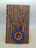 Women Necklaces Blue Wooden Beaded Jewelry Leather Long Gift Statement Ethnic Handmade