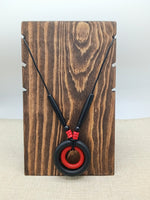 Women Necklace Black Red Wooden Handmade Leather Beaded Jewelry Statement Long Gift Unique