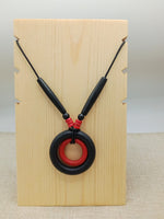 Women Necklace Black Red Wooden Handmade Leather Beaded Jewelry Statement Long Gift Unique