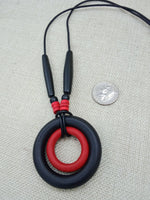 Women Necklace Black Red Wooden Handmade Leather Beaded Jewelry Statement Long Gift Unique