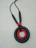 Women Necklace Black Red Wooden Handmade Leather Beaded Jewelry Statement Long Gift Unique