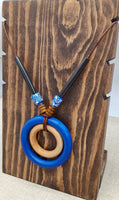 Women Necklace Ethnic Blue Brown Wooden Beaded Long Jewelry Statement Gift Handmade