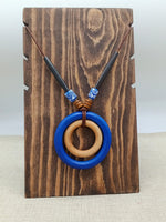 Women Necklace Ethnic Blue Brown Wooden Beaded Long Jewelry Statement Gift Handmade