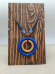 Women Necklace Ethnic Blue Brown Wooden Beaded Long Jewelry Statement Gift Handmade