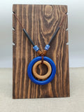 Women Necklace Ethnic Blue Brown Wooden Beaded Long Jewelry Statement Gift Handmade