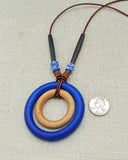 Women Necklace Ethnic Blue Brown Wooden Beaded Long Jewelry Statement Gift Handmade