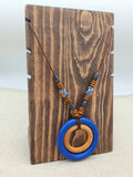 Women Necklaces Blue Wooden Beaded Jewelry Leather Long Gift Statement Ethnic Handmade