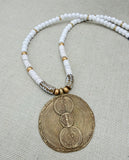 African Ethnic Necklaces Brass White Beaded Jewelry Gold Handmade Gift Statement Afrocentric