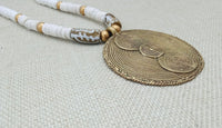 African Ethnic Necklaces Brass White Beaded Jewelry Gold Handmade Gift Statement Afrocentric