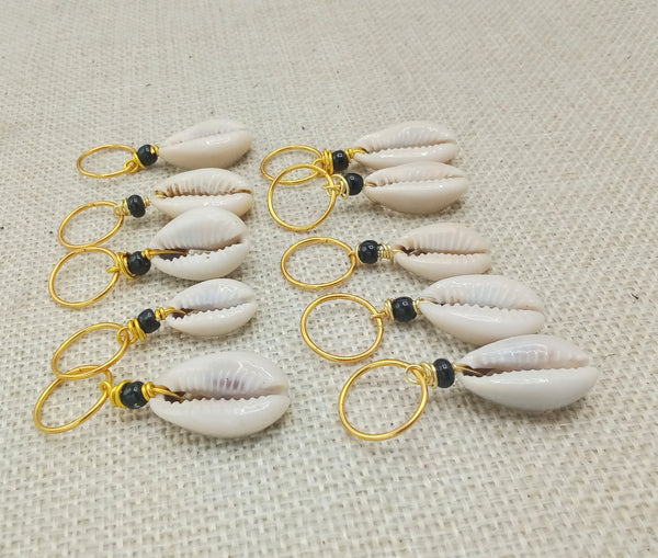 African Cowrie Hair Jewelry Accessories Gold Black Locs Dreads Braids Twist Handmade