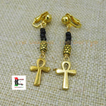 Ankh Earrings Gold Tone Small Clip On Earrings Non Pierced