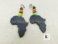 Black Africa Clip On Earrings Beaded Orange Green Handmade Women Non Pierced